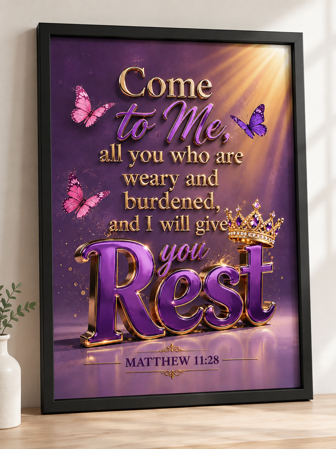 Matthew 11:28 Purple & Gold Wall Art