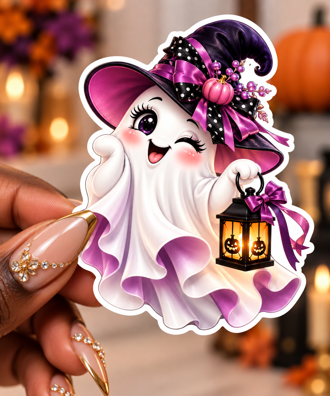 Purple Witch Ghost Sticker