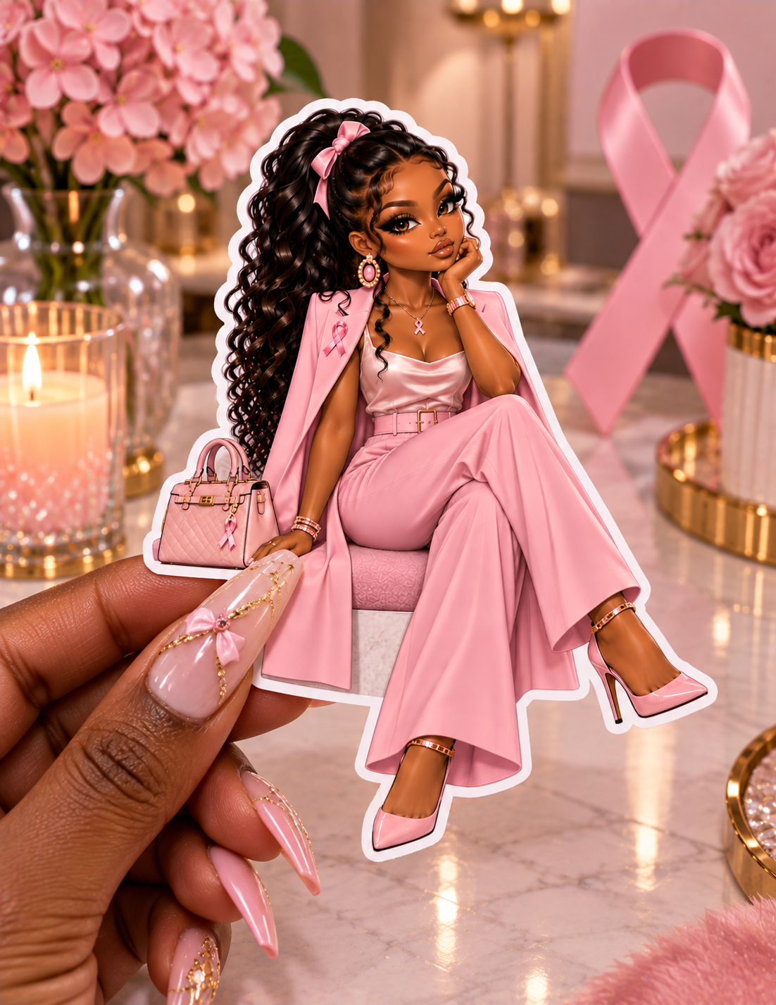 Pink Ribbon Glam Sticker