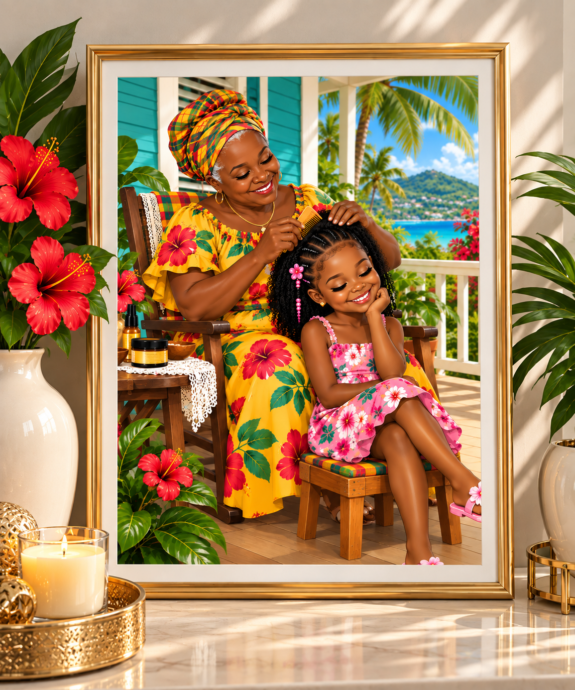 Caribbean Grandmother & Granddaughter Wall Art