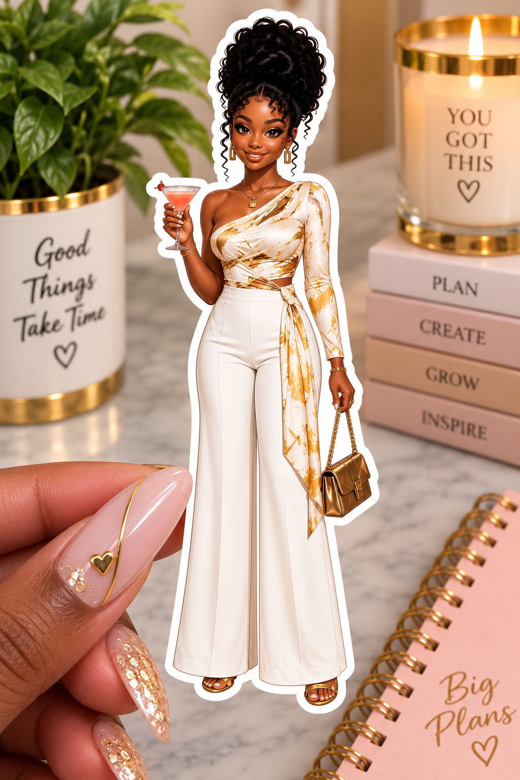 Luxury White & Gold Fashionista – Elegant Woman Sticker