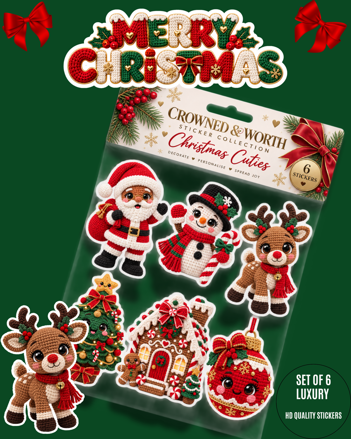 Christmas Crochet Cuties Sticker Collection – 6-Piece Festive Sticker Set