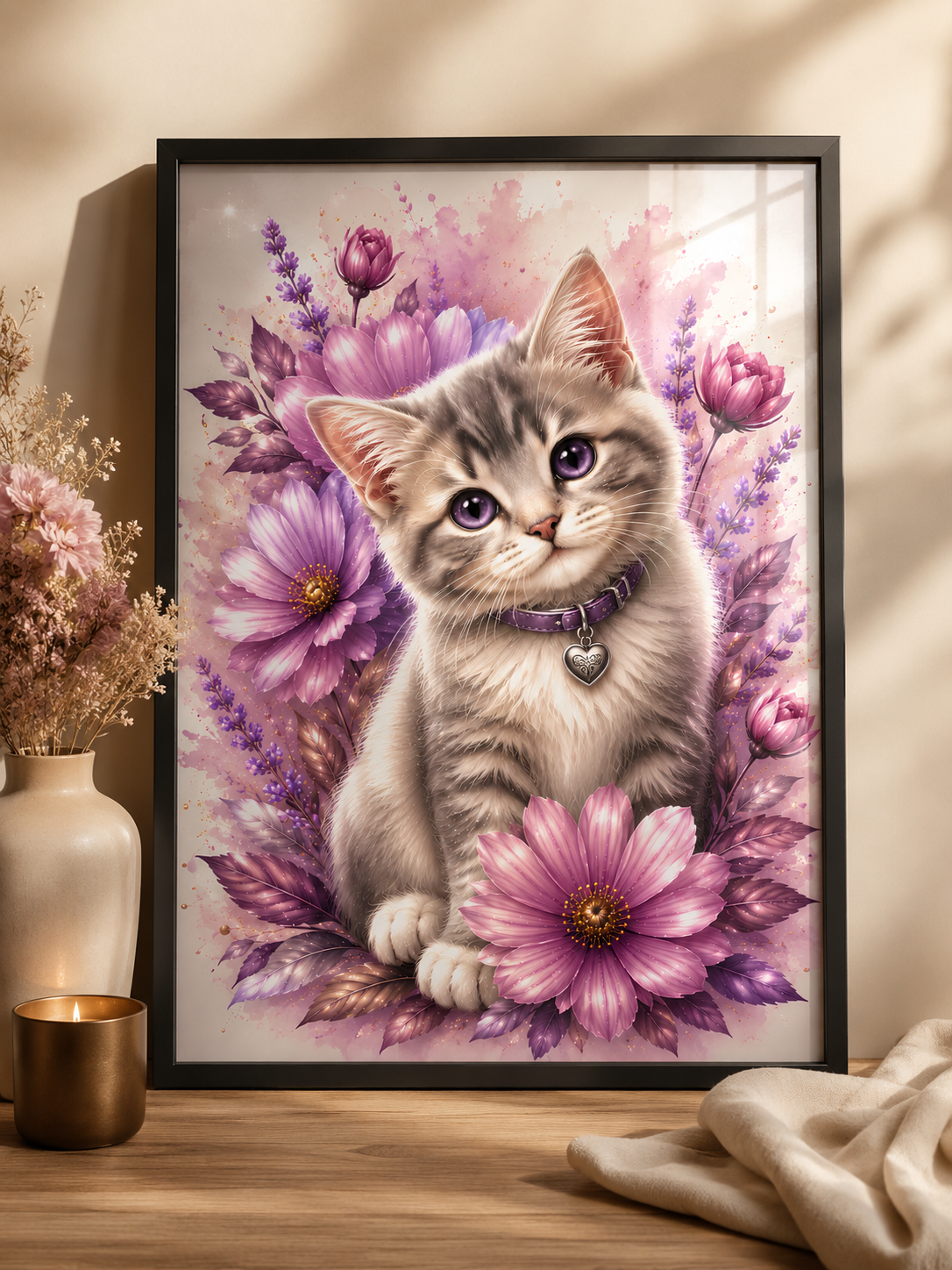 Purple Blossom Kitten Wall Art