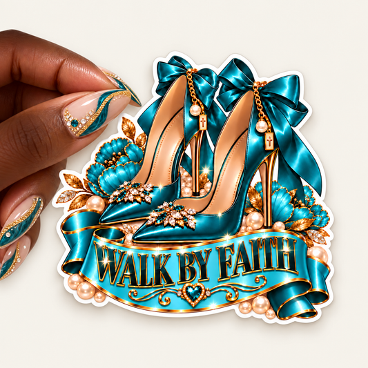 Walk by Faith Teal Heels Waterproof Sticker