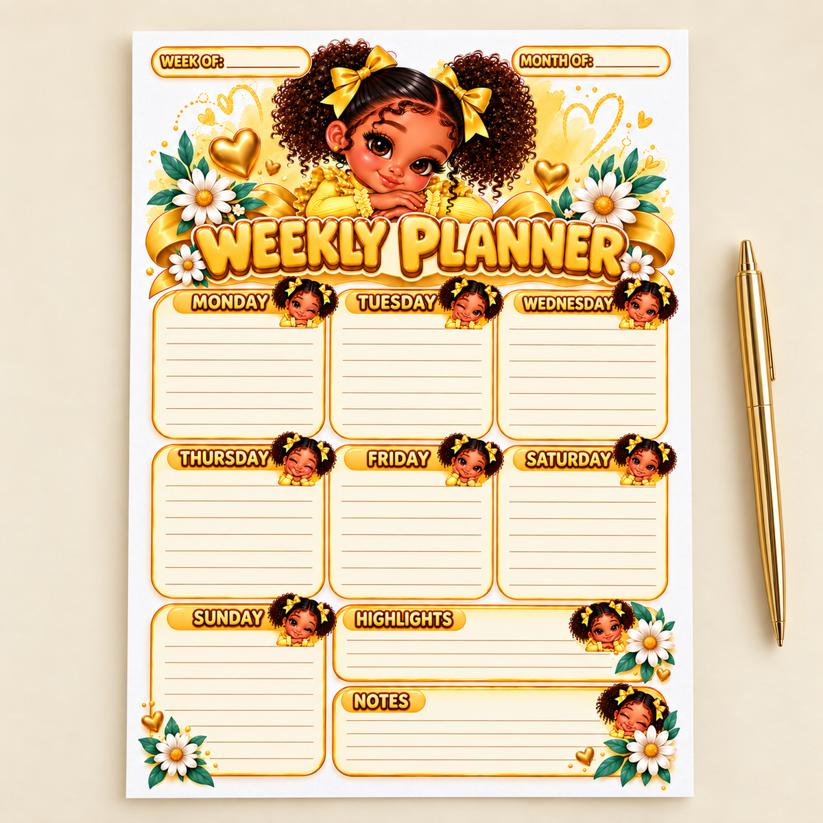 Golden Glow Weekly Planner | 20 Loose Sheets