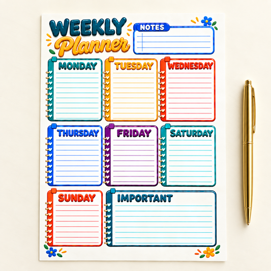 Weekly Checklist Planner | 20 Loose Sheets
