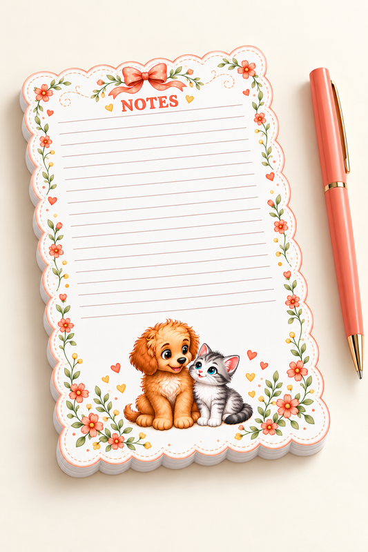 Puppy & Kitten Floral Notepad
