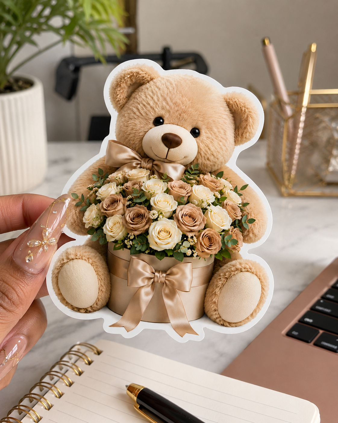 Luxury Teddy Bear & Roses Sticker