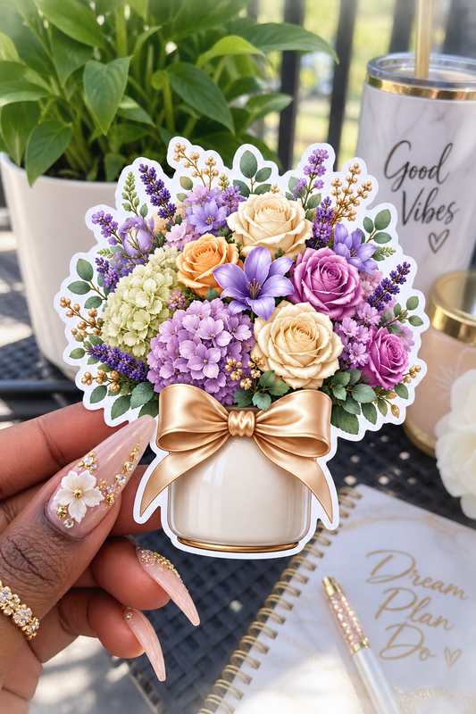 Elegant Floral Vase Sticker