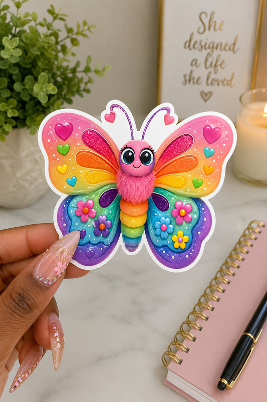 Rainbow Butterfly Character Sticker