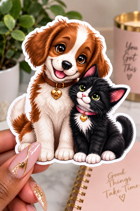 Adorable Puppy & Cat Sticker