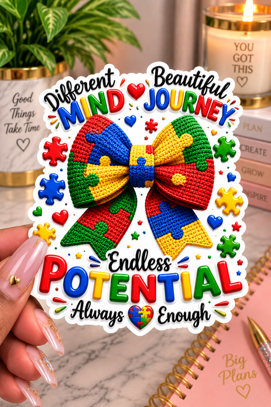 Different Mind, Beautiful Journey – Crochet Sticker