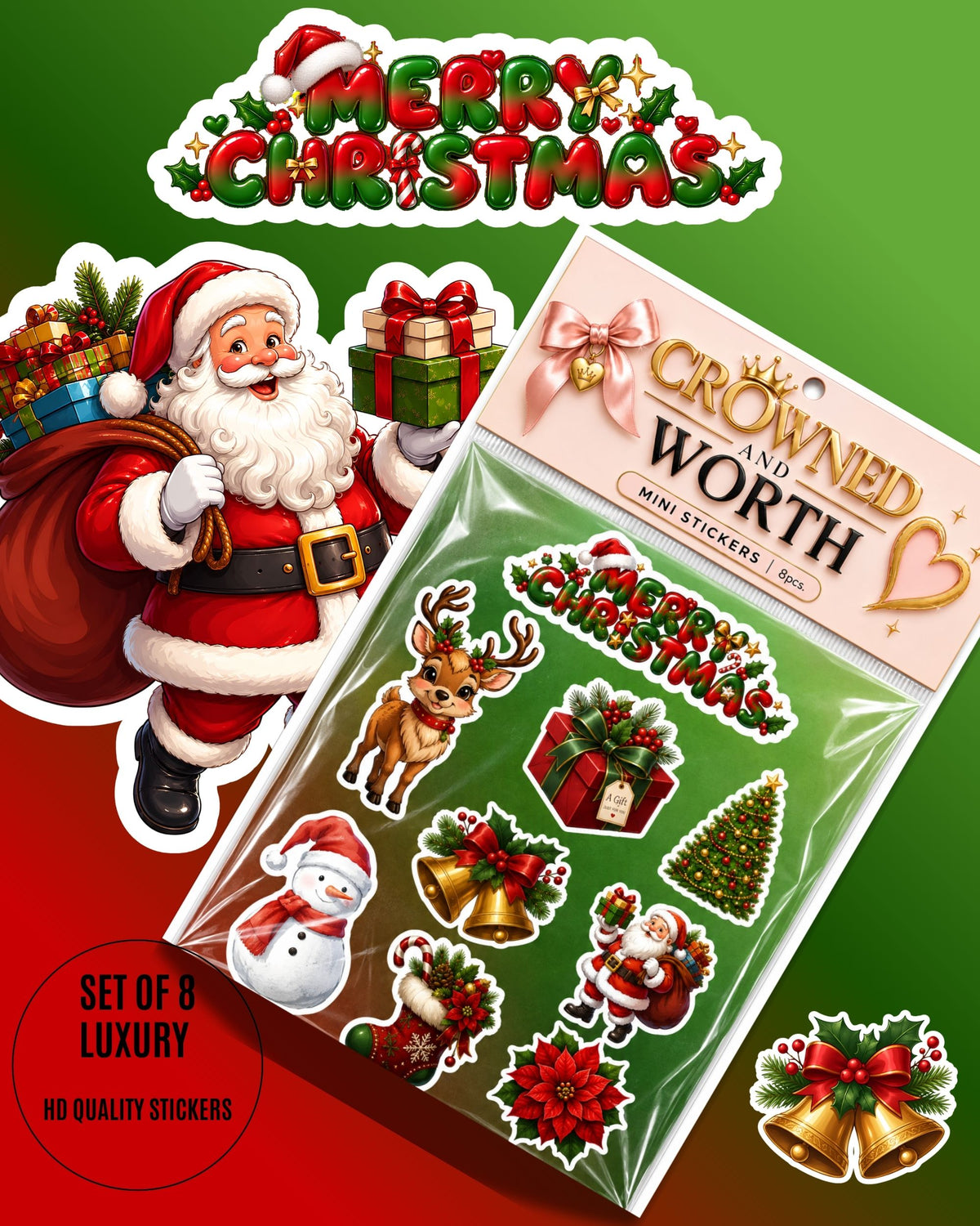 Merry Christmas Mini Sticker Pack | 8 Pieces